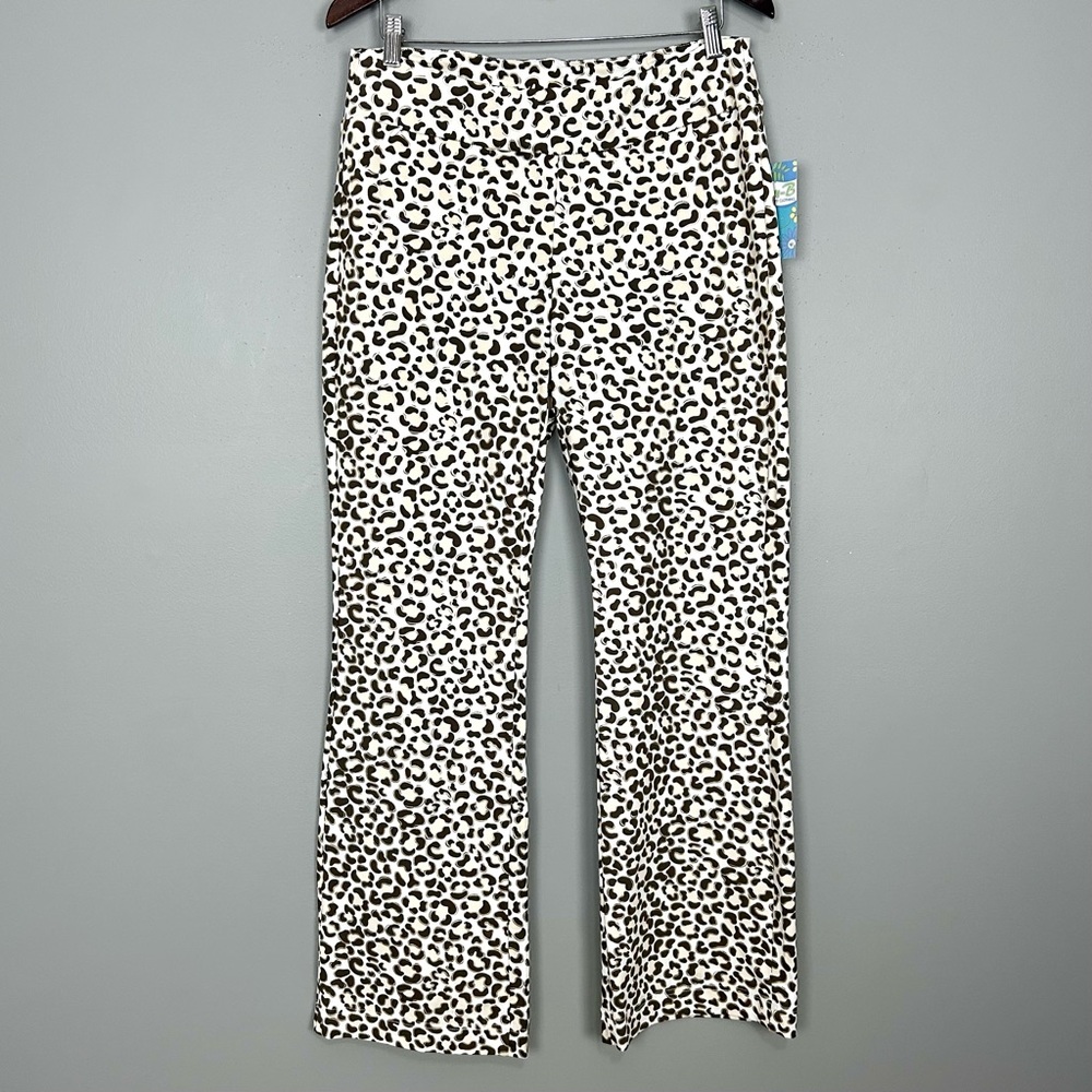Lulu-B Leopard Knit Bootcut Pant Women’s Size L Pull On Tummy Smoothing Metallic